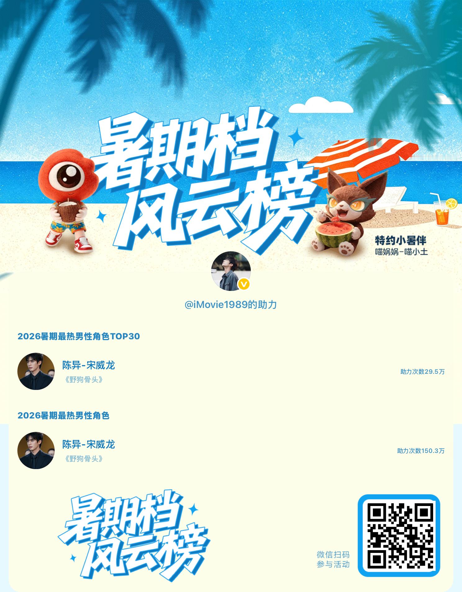 【暑期档风云榜】活动进行中，快来助力他成为今夏最热！2026暑期最热男性角色 暑