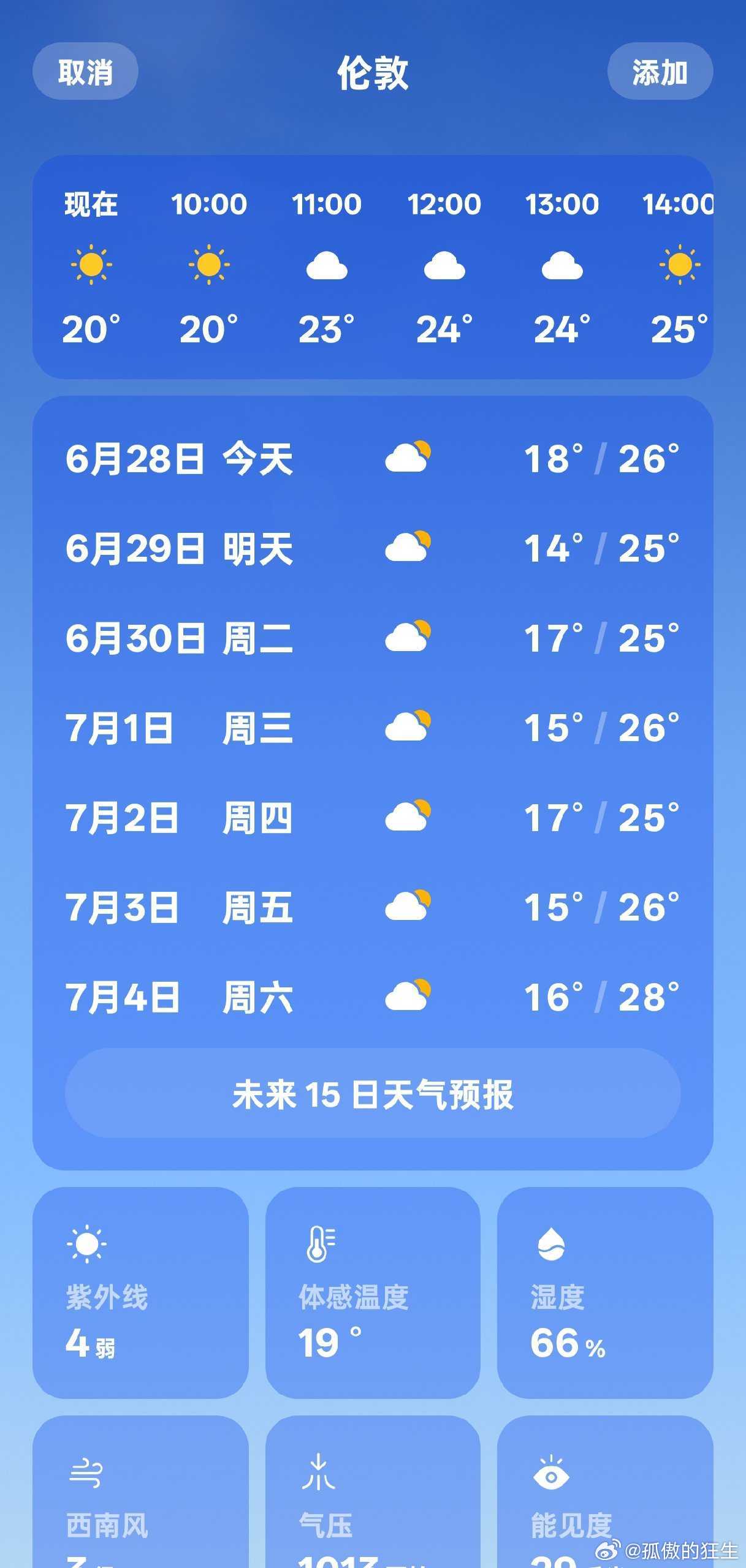 法国紧急下单3万台空调网友分享的巴黎和伦敦今天气温，不太热啊。 