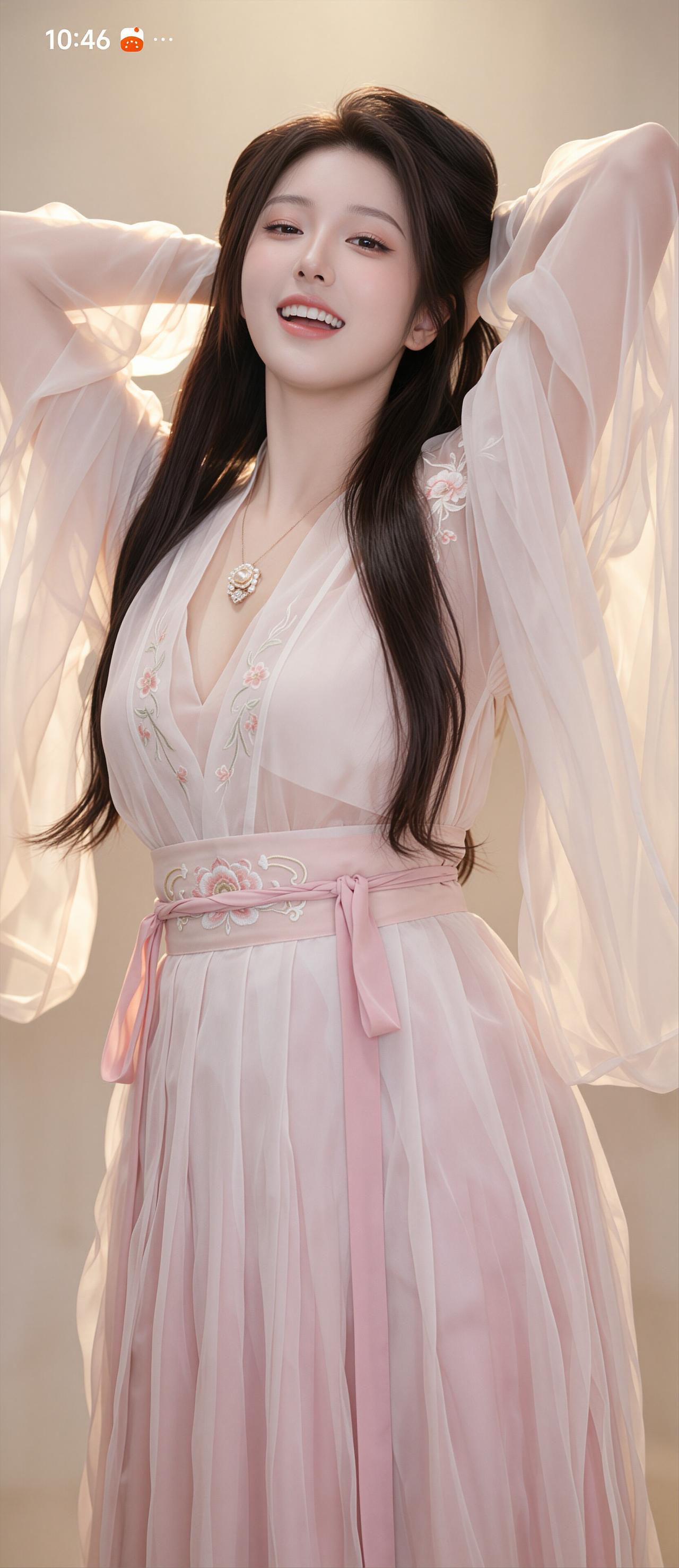 你喜欢哪一种气质的美人? 温柔甜美的汉服少女，微笑着，散发着优雅的气息。