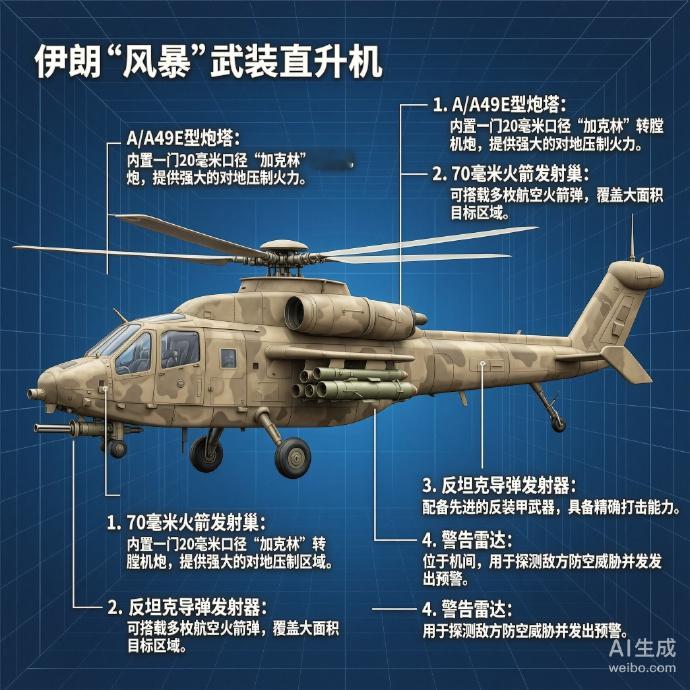 军事ai新视野 伊朗“风暴”武装直升机“风暴”（Toufan）是伊朗以美国AH-