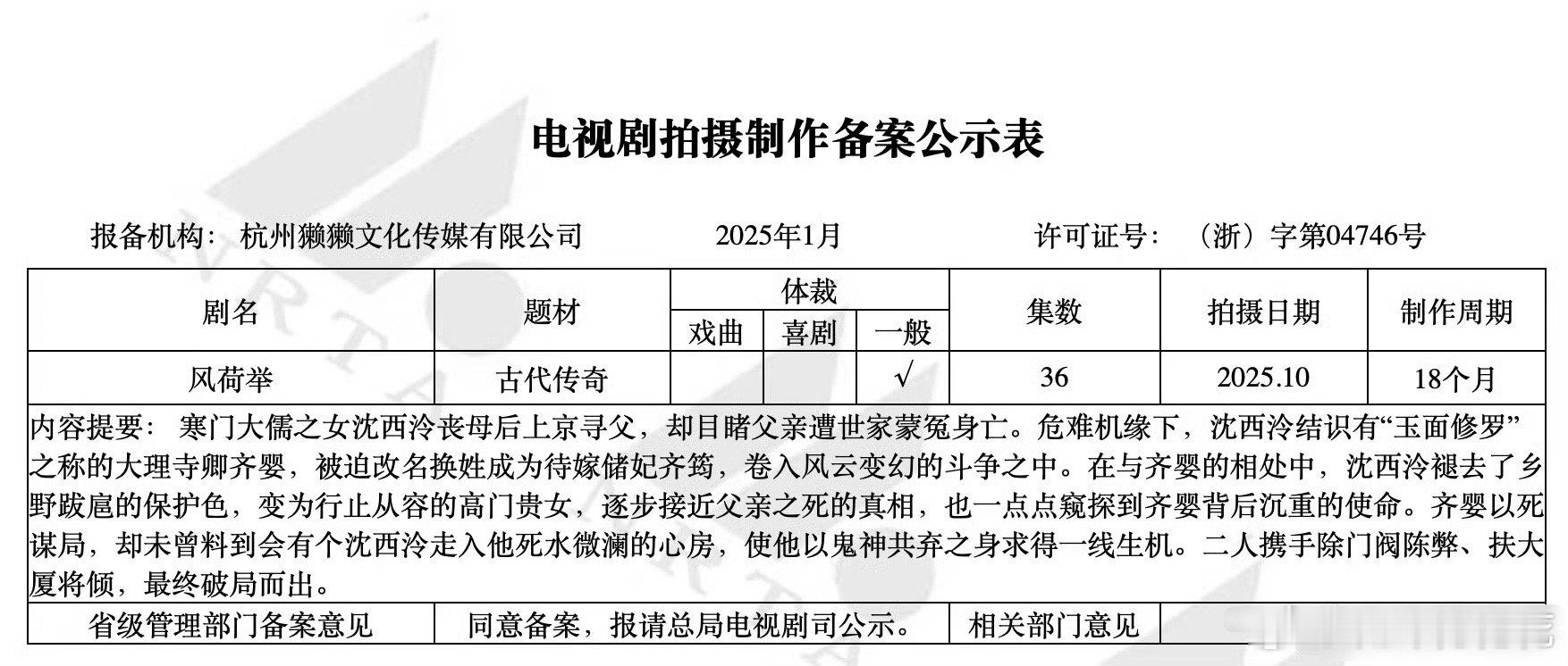 好看的古言一本都逃不了，内娱编剧也是很轻松的存在。电视剧《风荷举》备案。《风荷举