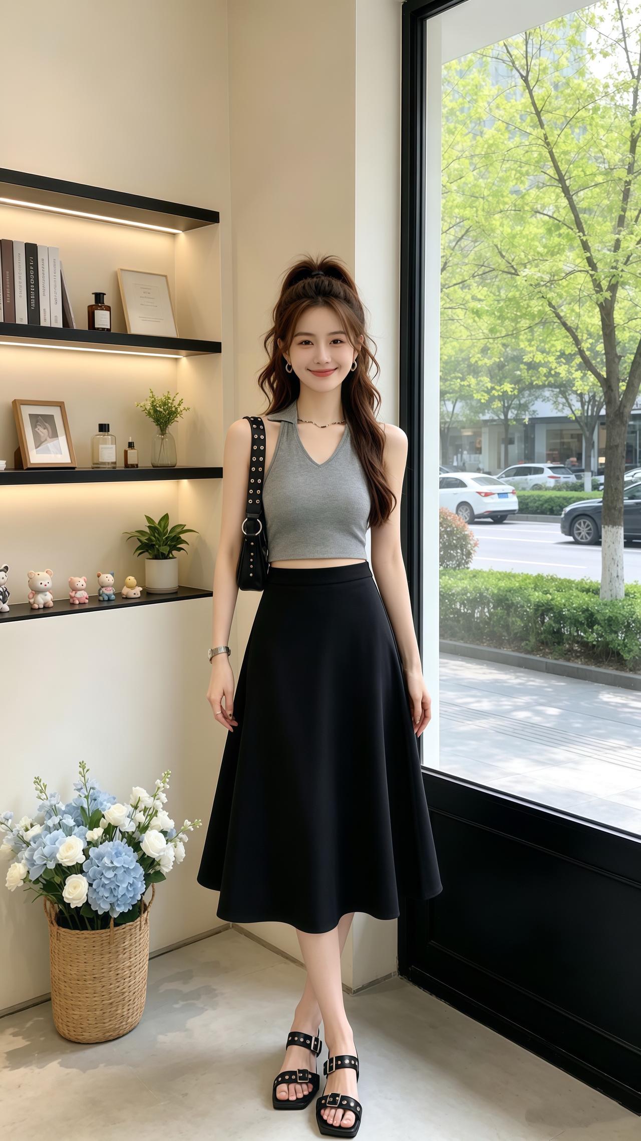 春秋款半身裙高腰显瘦半身裙 显高显瘦显腿长