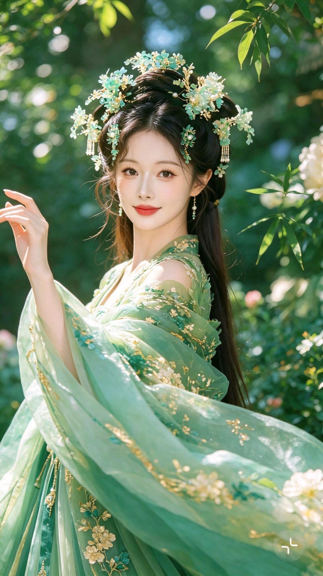AI光影复刻写真组  森系少女 绿韵古风照 古风美人汉服写真