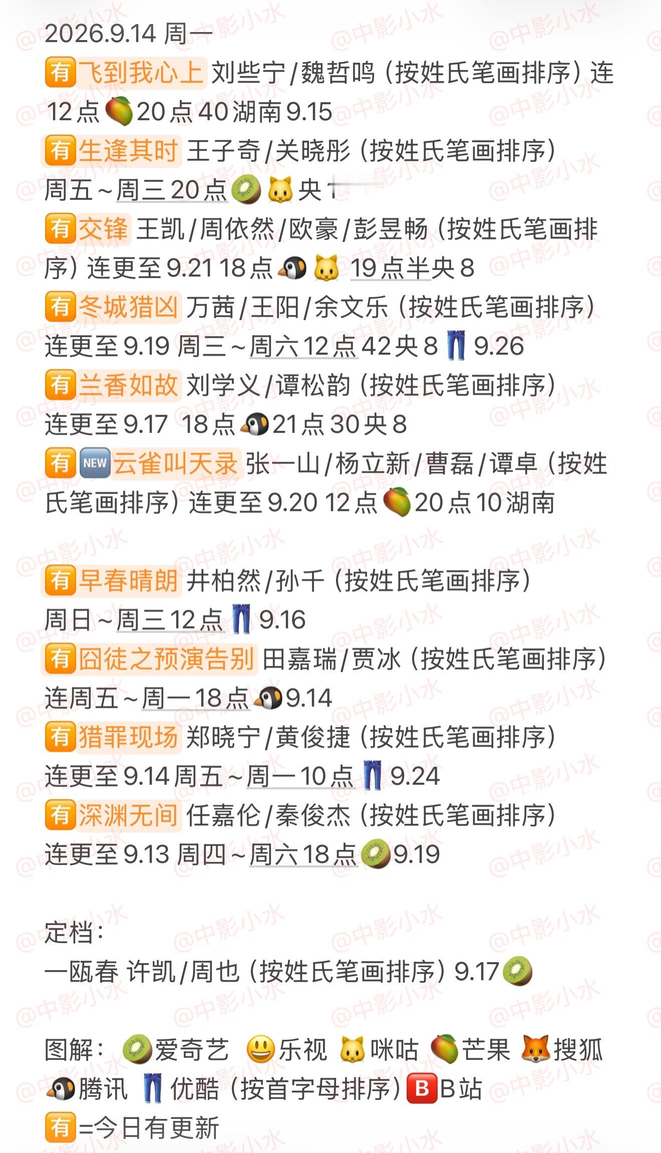 拯救剧荒  9月14日，今晚看点啥？？图1 追剧日历 图2 综艺日历  图3  
