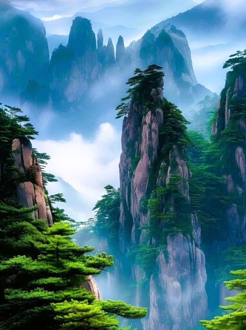 岩山胜景：天目山
叠嶂凌雲起
澄空映翠峦
松风穿壑远
云气绕峰寒
幽间流泉澈
深