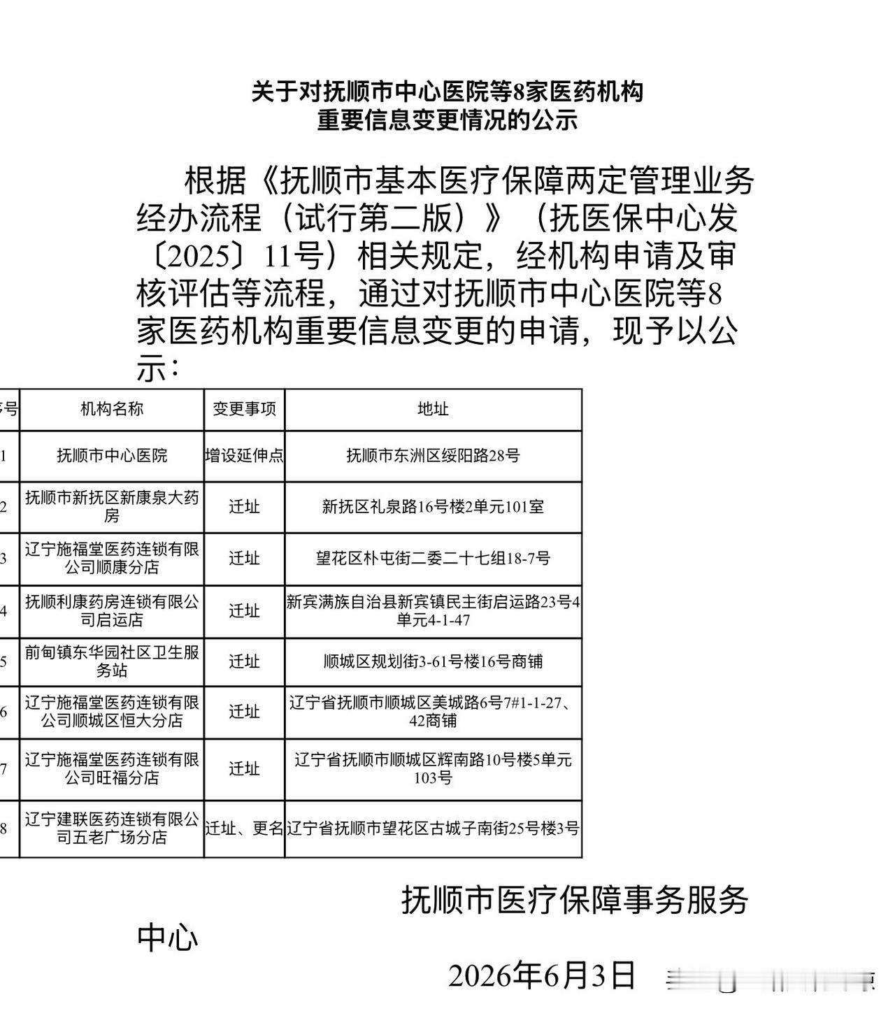 抚顺市第三医院成为抚顺市中心医院医疗延伸点。
辽宁抚顺市医疗保障事务中心发布了《