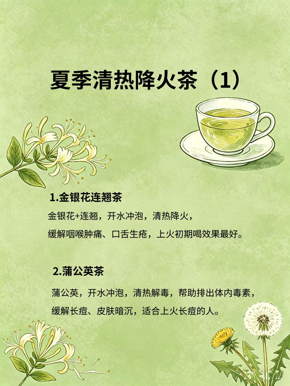 夏季清热降火茶，告别长痘和上火
夏天燥热易上火🔥，长痘😶‍🌫️、咽喉肿痛?