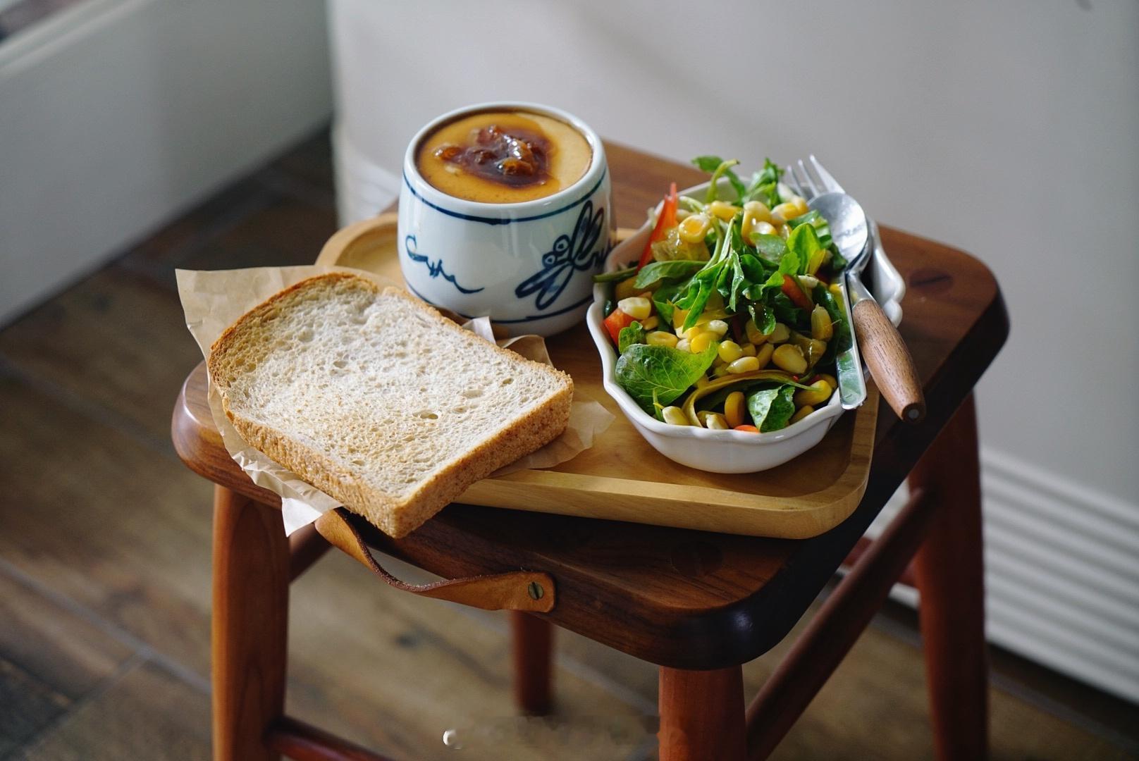 枸杞叶蔬菜沙拉豆腐鸡蛋茶碗蒸法国全麦吐司🍞brunch早午餐[超话]乐趣厨房食