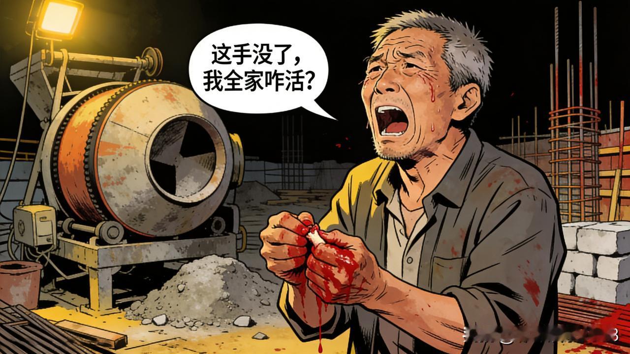 58岁的农民工老王在工地被搅拌机砸断手指，鲜血淋漓中他攥着断指哭喊："这手没了，