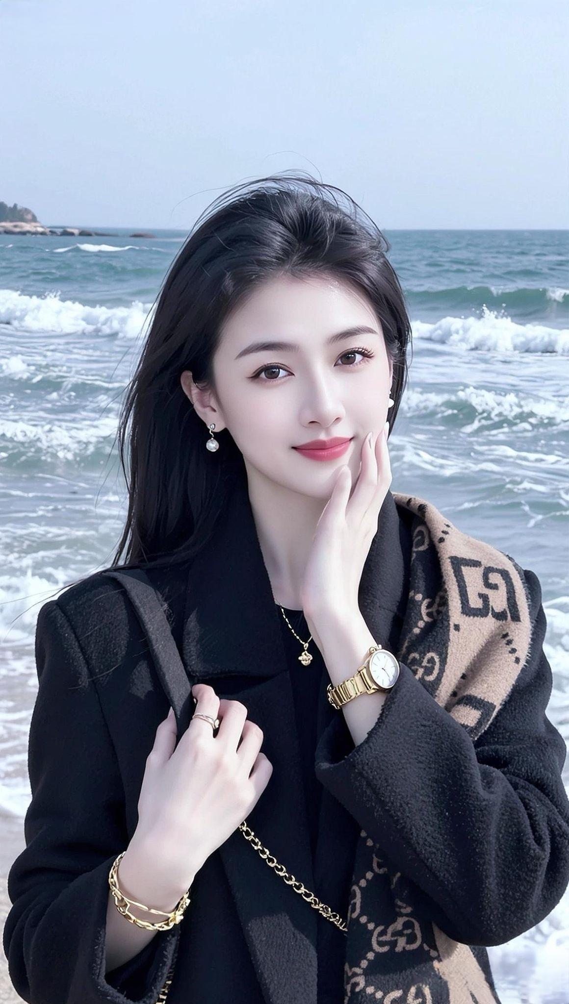 抖音ai创作 为爱痴狂 海边写真 氛围感美女 173cm的冰小冰