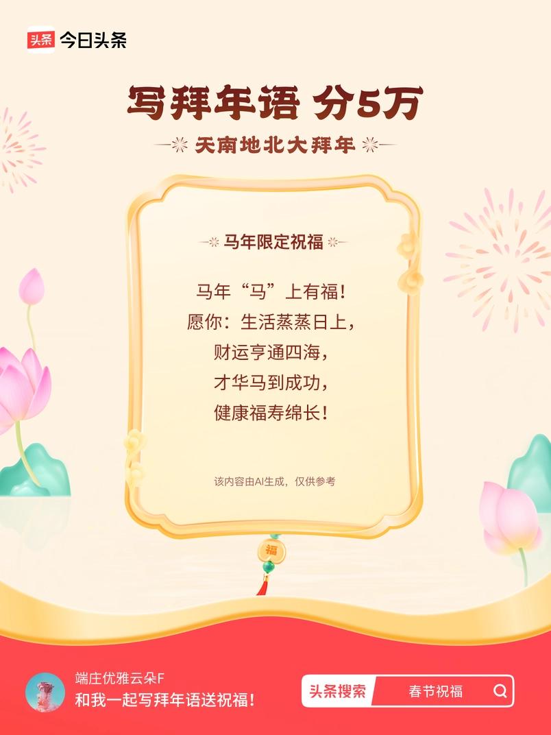 写拜年语送祝福新春拜年送祝福！我的祝福是：“马年“马”上有福！愿你：生活蒸蒸日上