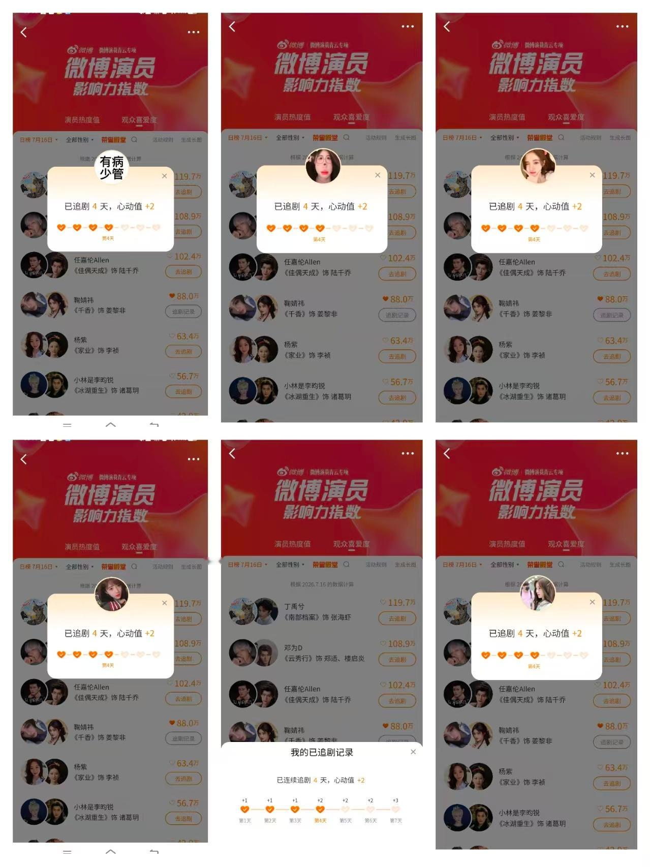 7.16任务✅ 1.微博演员榜    18X5共902.寻艺      103.