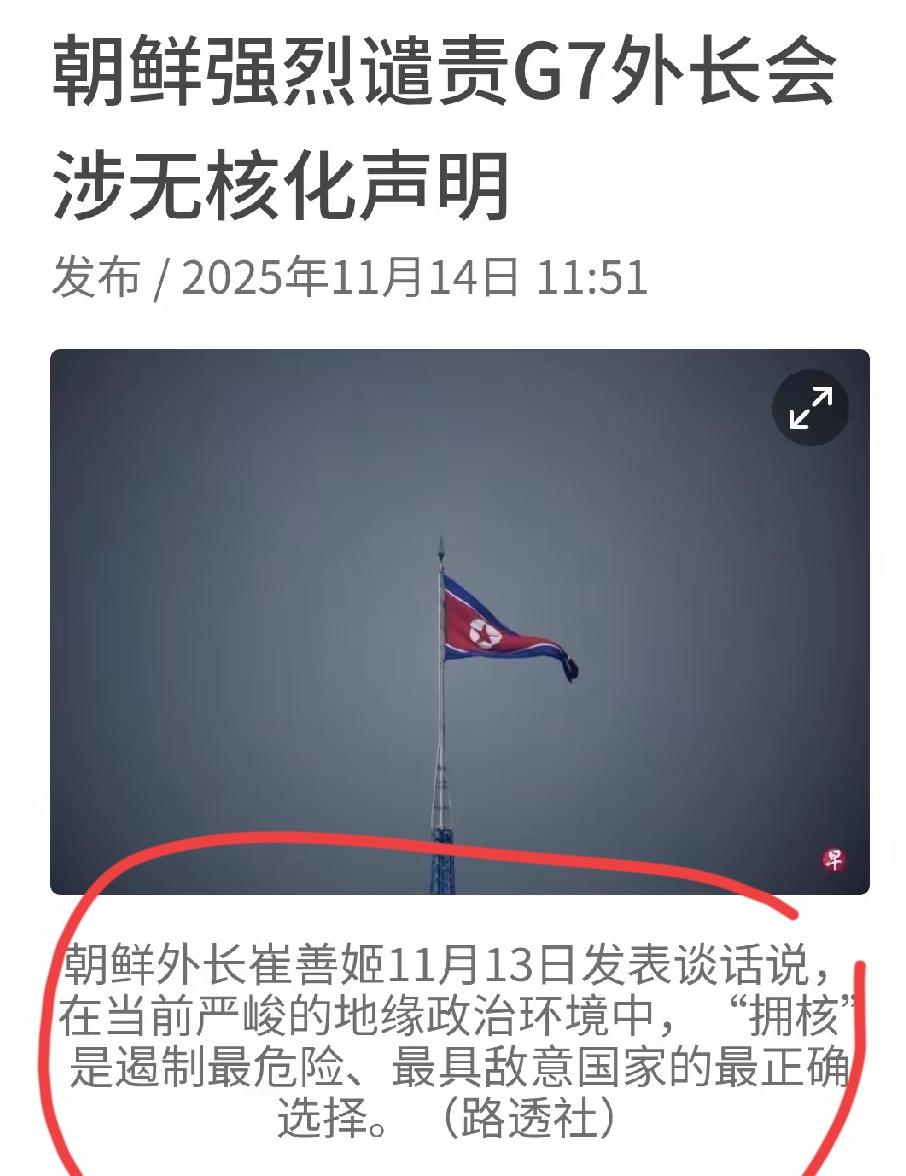 朝鲜外长所言极是，这次我力挺朝鲜外长。对韩国而言，朝鲜确实是最具危险性、最富敌意