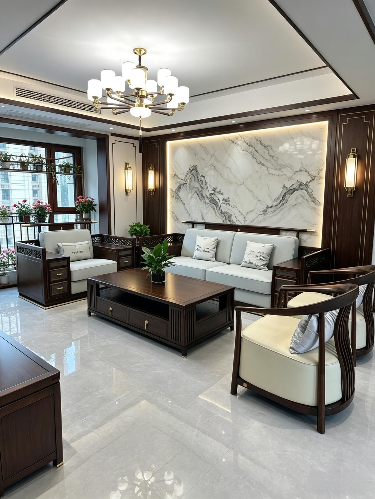 ✨ 这才是中国人刻在骨子里的东方浪漫✨
当乌金木的沉稳厚重，遇上山水岩板的写意留