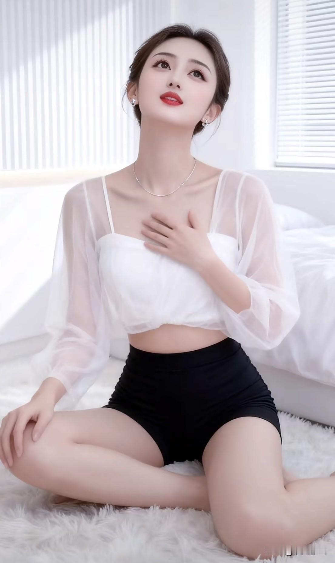 清新甜美风穿搭，白色透视上衣搭配黑色短裤，优雅迷人！分享一张隨手拍的花 “家”是
