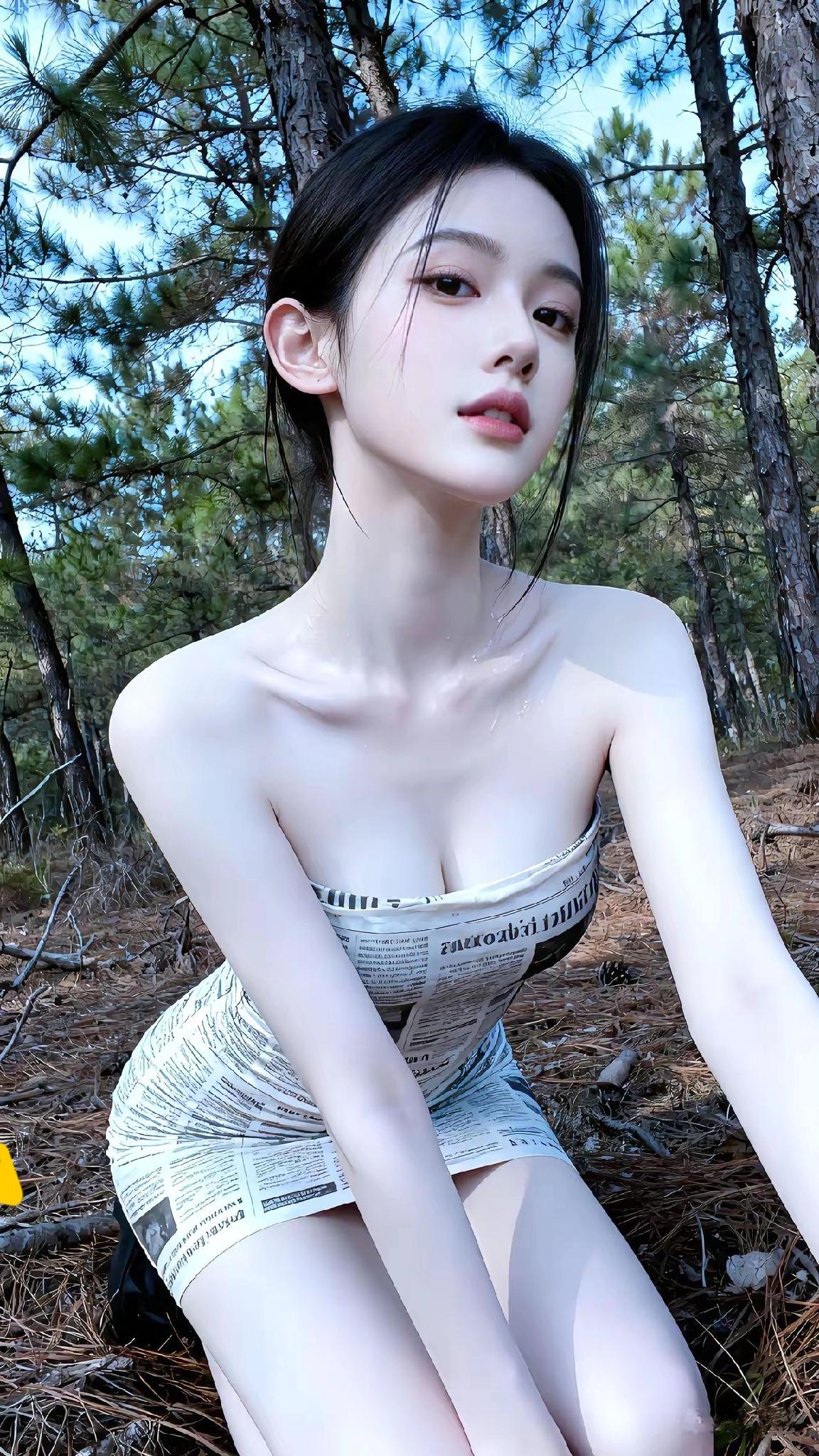 森林中的清新少女，自然与时尚的完美结合