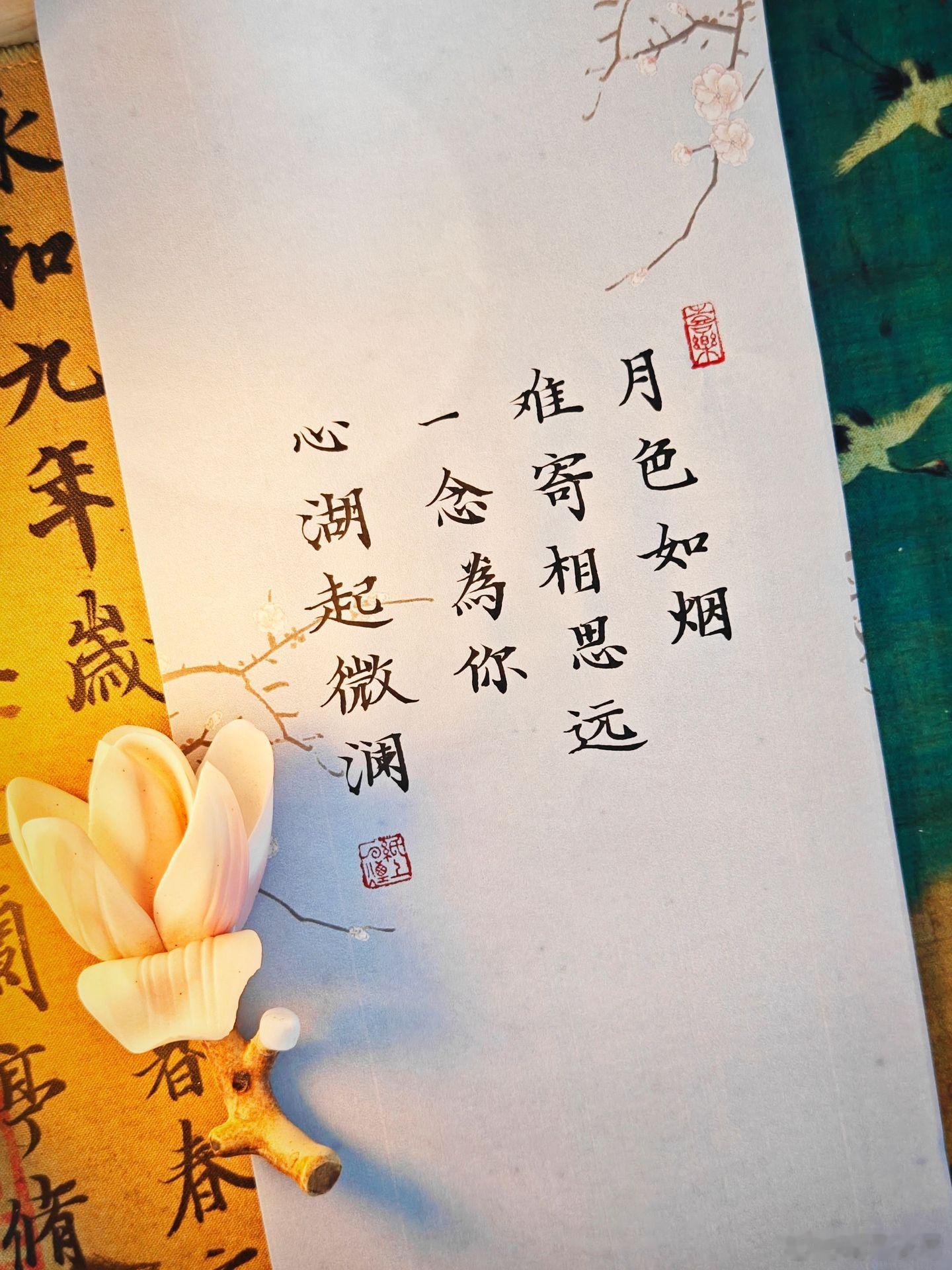 随手拍月色如烟，难寄相思远。晚风漫过人间，心事沉于长夜，万般情愫皆因你而起。一念