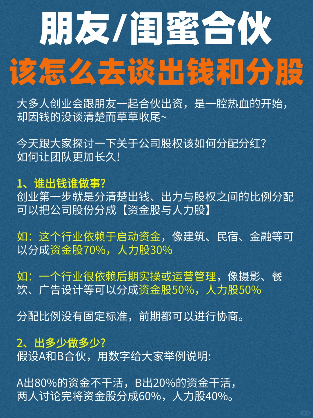 朋友一起合伙开的店，怎么去谈出资和分红？