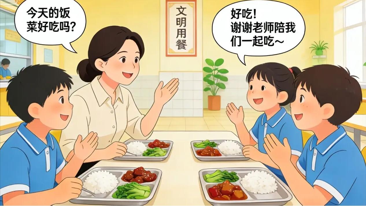 现在中小学都严格执行老师陪餐制度，每天有老师和学生同吃同住食堂饭菜，还要拍照留痕