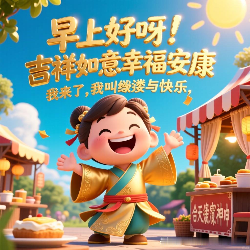早上好呀！我来了，我叫微笑与快乐，我叫幸福和安康。我不是什么远方的神明，也不是什