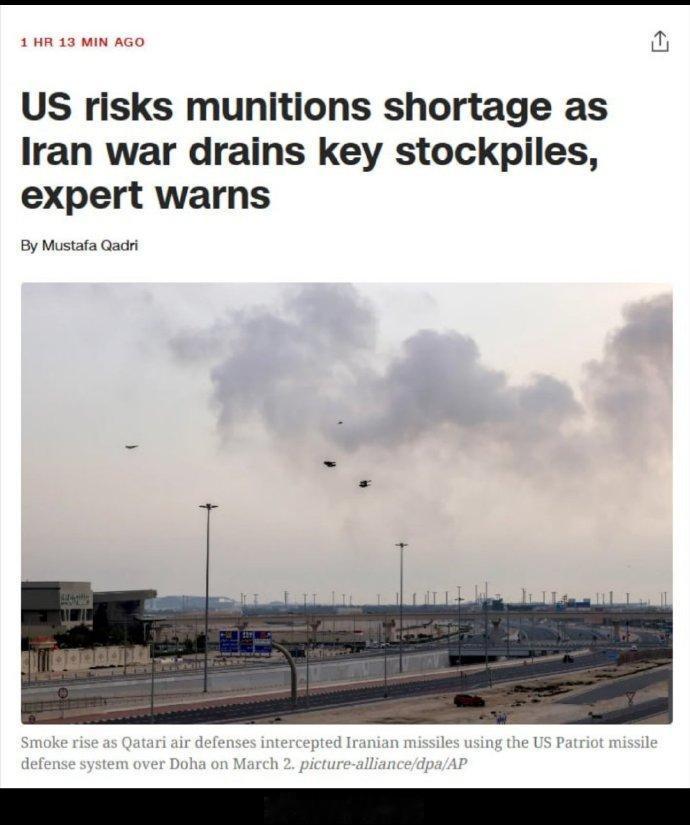 据美国有线电视新闻网（CNN）报道，一位专家表示，美国可能在伊朗战争期间消耗了其