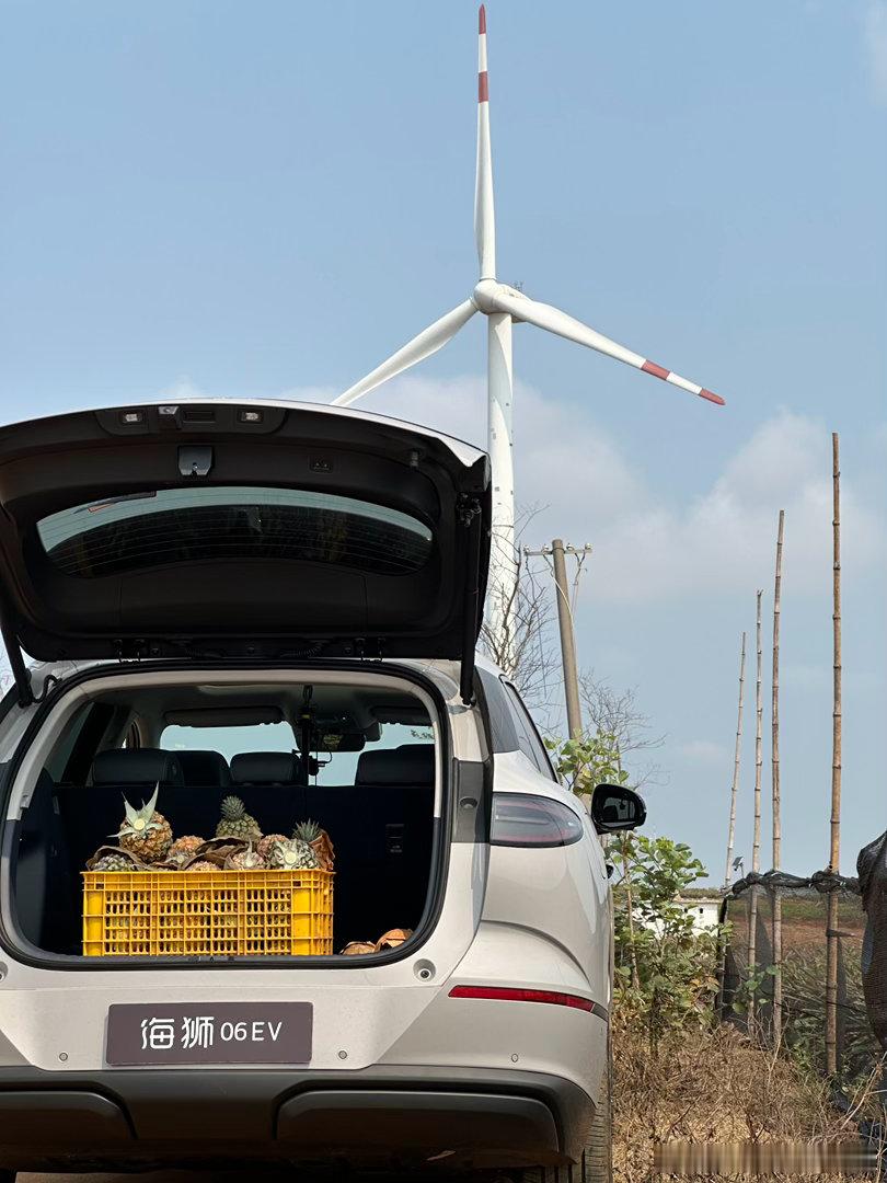 充满电，菠萝的车出发了！尾箱的菠萝真的好香，全车都是甜腻腻的味道加上饭气攻心，有