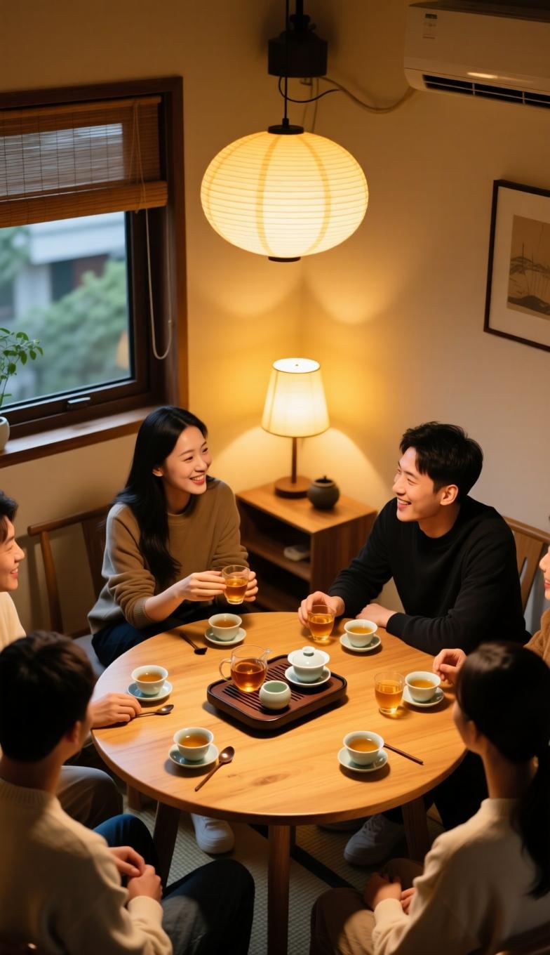 手机实拍，窗边茶台，泡好的绿茶，冒着淡淡热气，干净简约桌面，安静独处，一人喝茶放