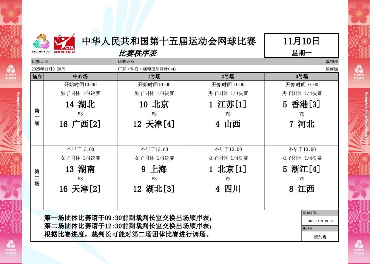 第十五届全运会青年网球团体赛八强出炉昨日男团：北京队2:0击败上海队，成功迎来开