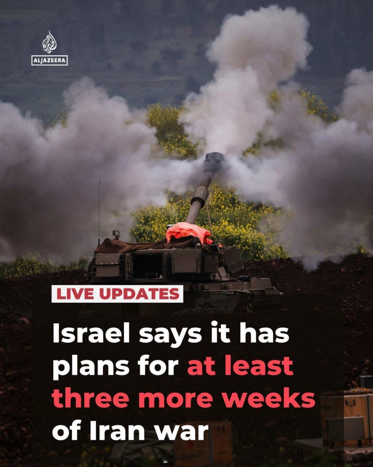 以色列军方发言人纳达夫·肖沙尼向记者透露：“未来三周内针对与伊朗的战争已制定了详