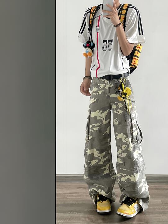 🎸美式复古少年感！棒球T➕迷彩裤小众又酷拽！