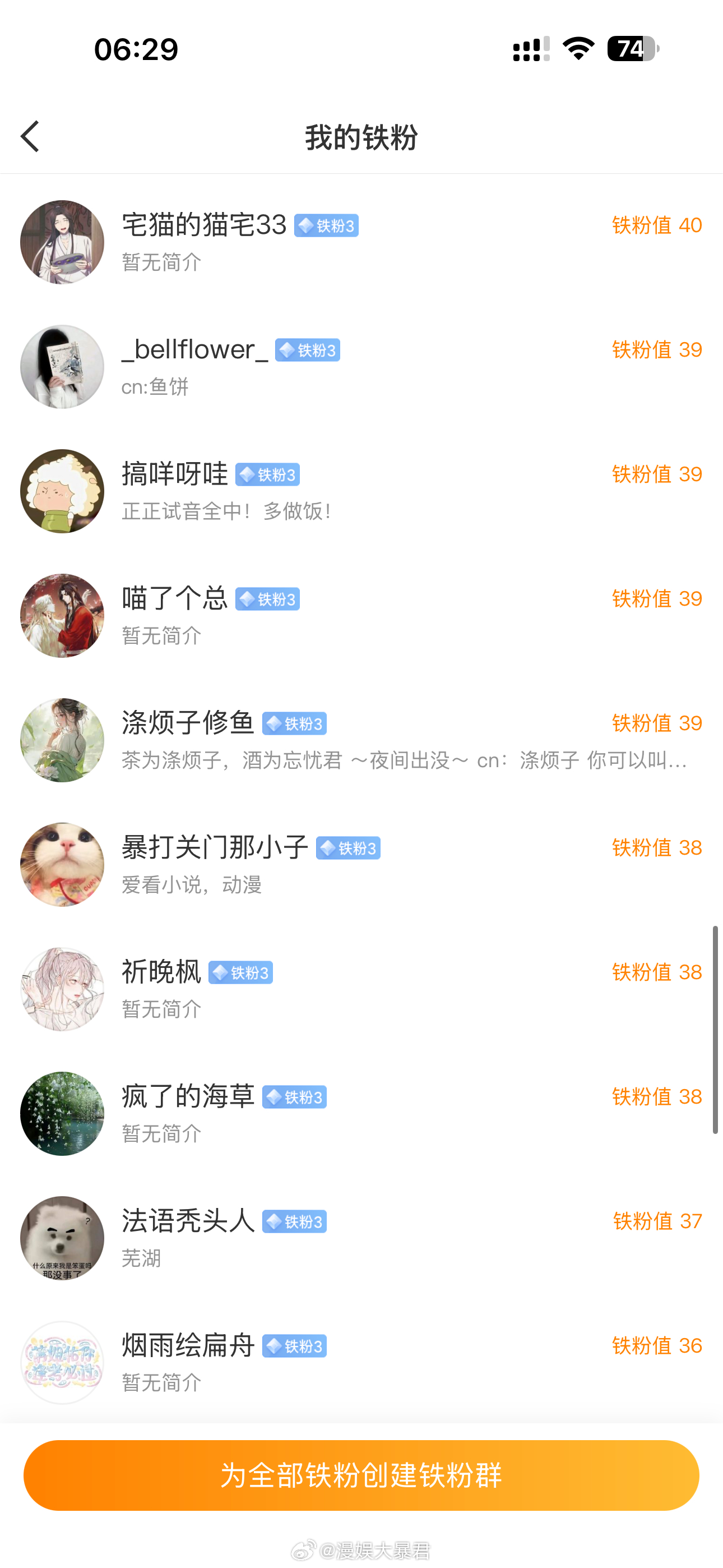 漫娱大暴君 铁粉榜前90名