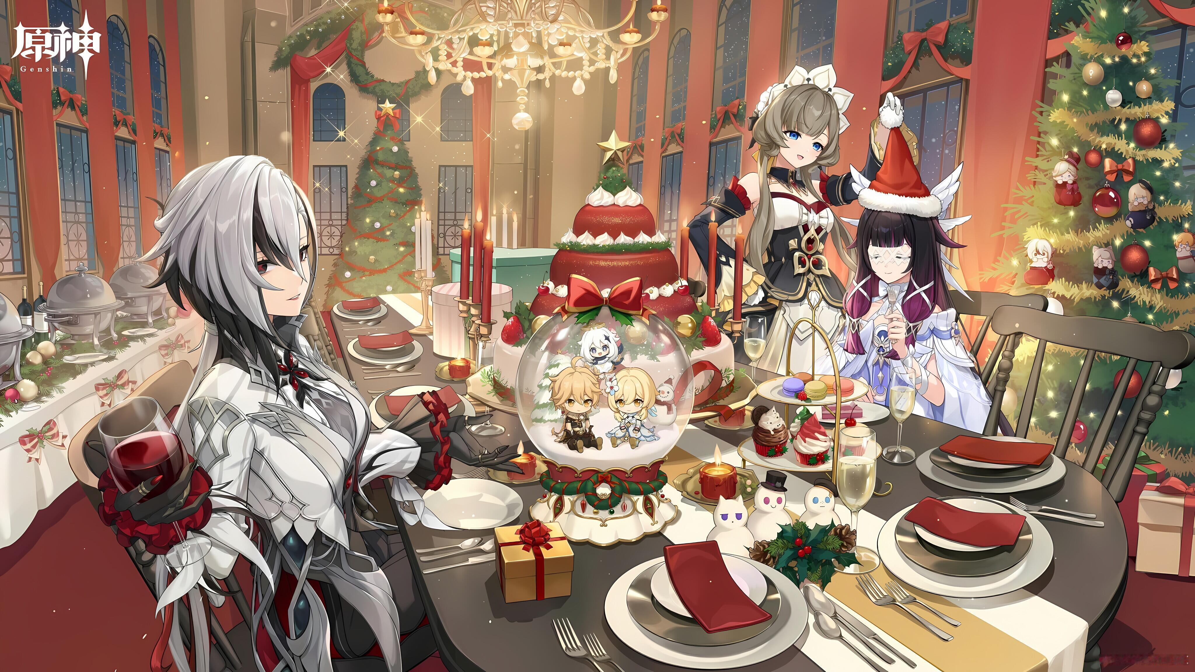 盘点原神历年来的官方圣诞贺图，你最喜欢哪一张呢？（图一为今年）
