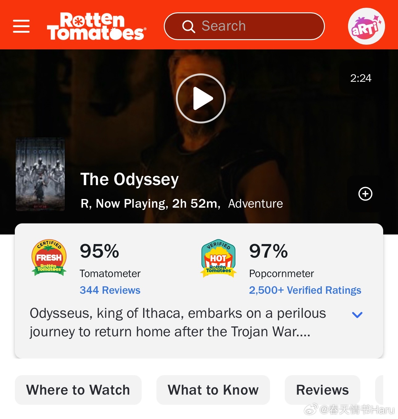 诺兰导演的《奥德赛》的观众口碑一览：·CinemaScore A：今年商业大片的