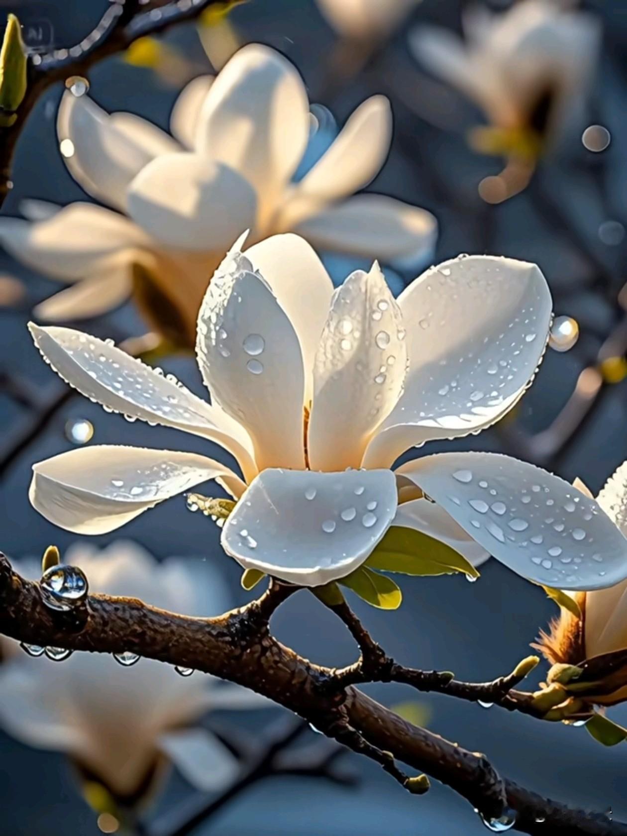 玉兰花玉兰开在雨雾里，白的素净，粉的清润，带着水珠的花瓣，像刚洗过的月光。玉兰花