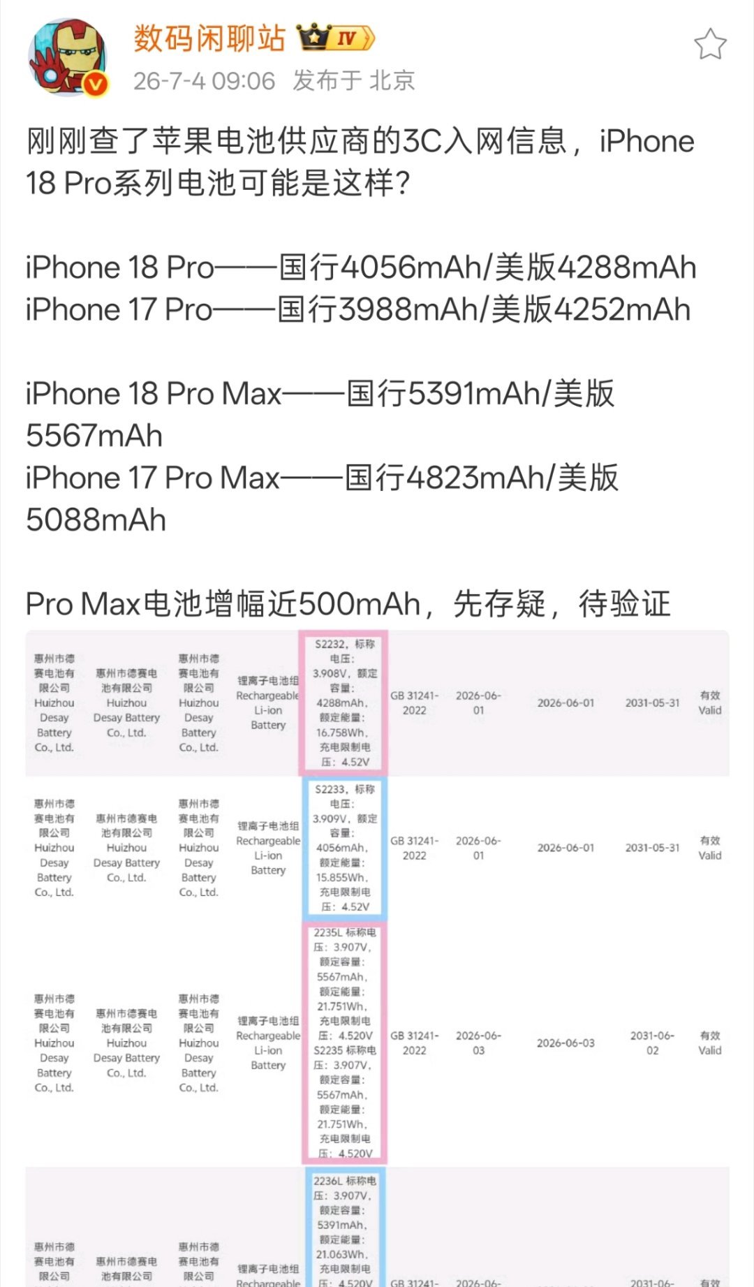 iPhone18ProMax要是真能提升500mAh电池，那堪称“飞跃”，不过我