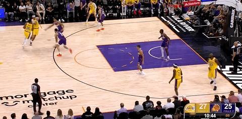 斯玛特，三分球造犯规，3罚！ 3罚2中！湖人vs太阳