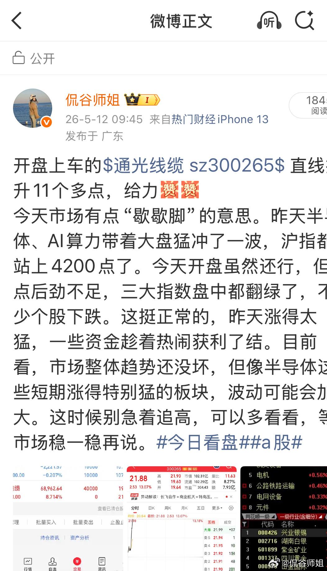$通光线缆 sz300265$ 20cm霸气大长腿强势拉板放量突破平台，资金疯狂