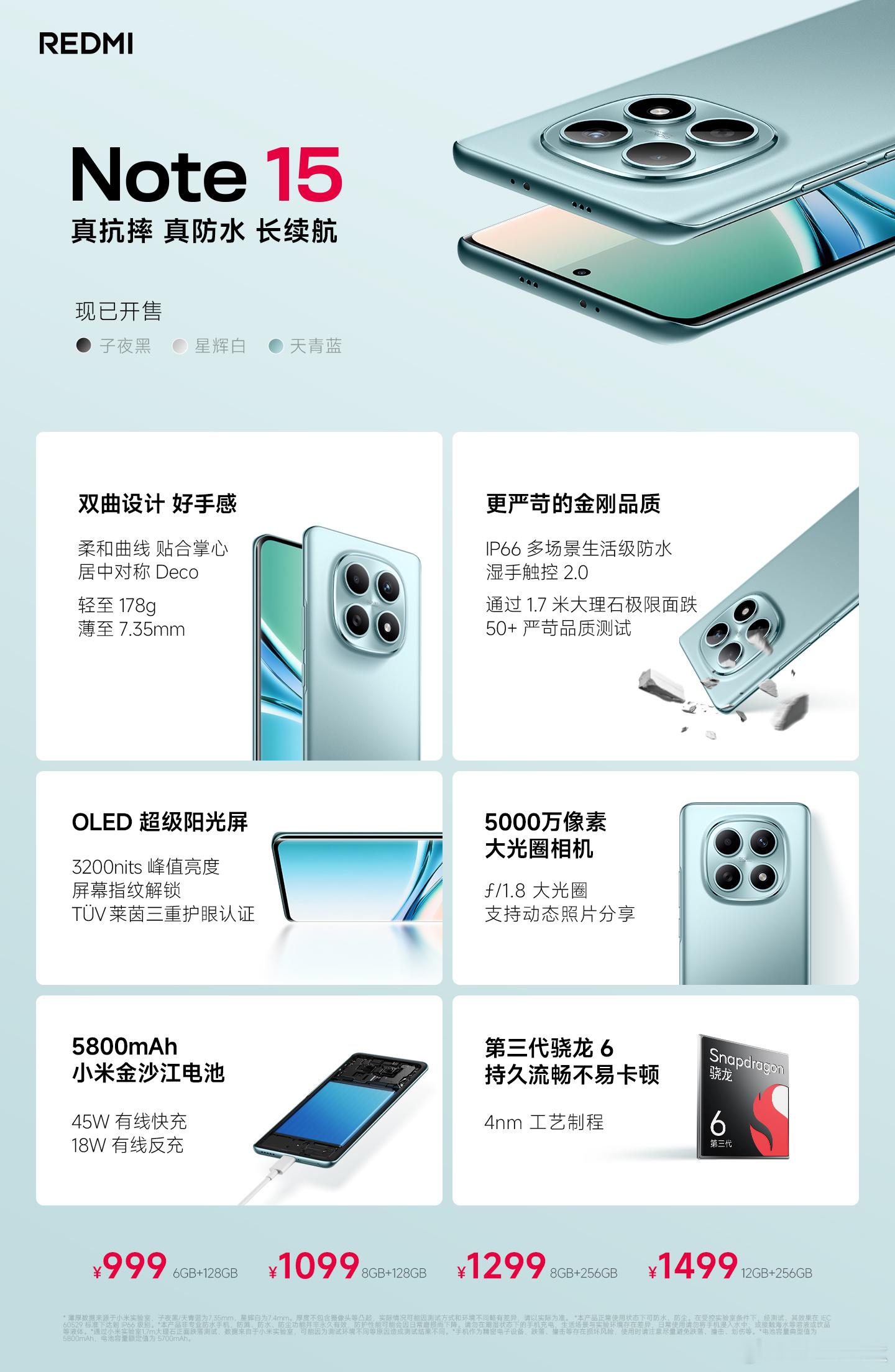 红米Note15发布会一张图看完红米Note 15 系列三款机，全系防水抗摔长续