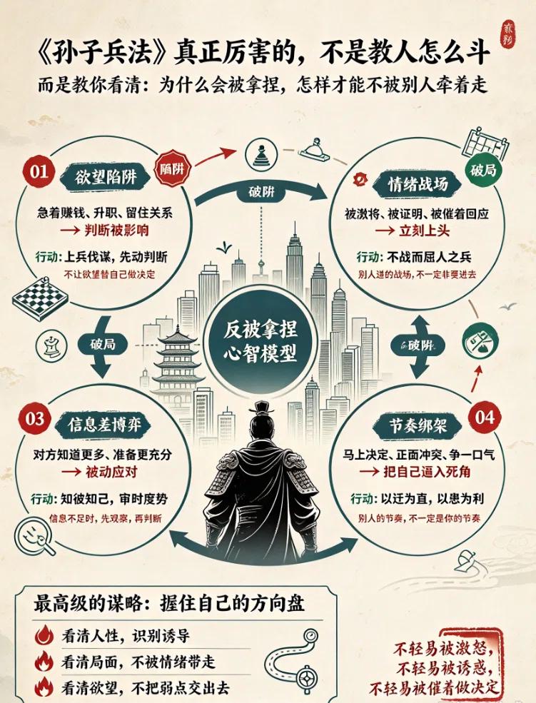 建议收藏！《孙子兵法》里的4个“反被拿捏”心智模型
为什么你总是容易被人牵着走？