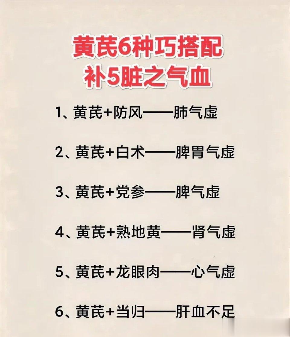 黄芪用的好，疾病悄悄跑，黄芪6种巧搭配，补5脏之气血1、黄芪+防风（补气固表止汗