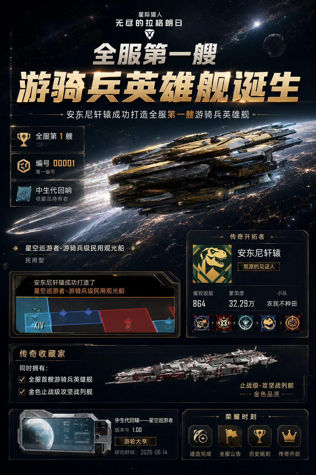 全服第一艘游骑兵英雄舰诞生。