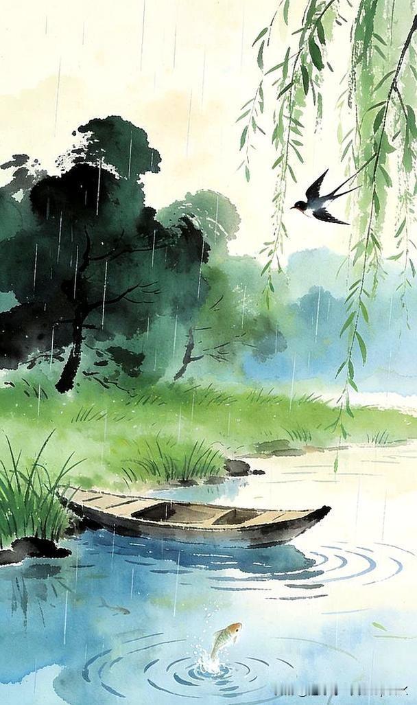 《客窗听雨》
——元末明初·钱宰
绿江烟草渺天涯，
燕子来时未到家。
宿酒恰随春