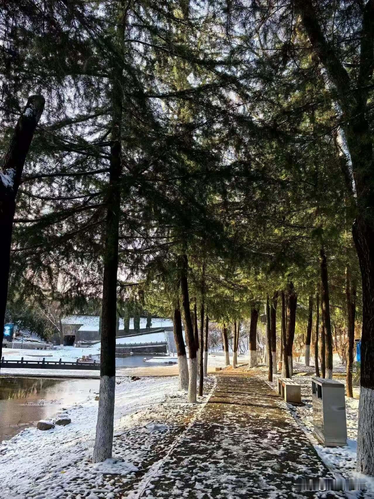 雪中漫步应该比较浪漫，
情侣之间牵着手，
走在皑皑白雪的小道上，
边走边聊相当惬