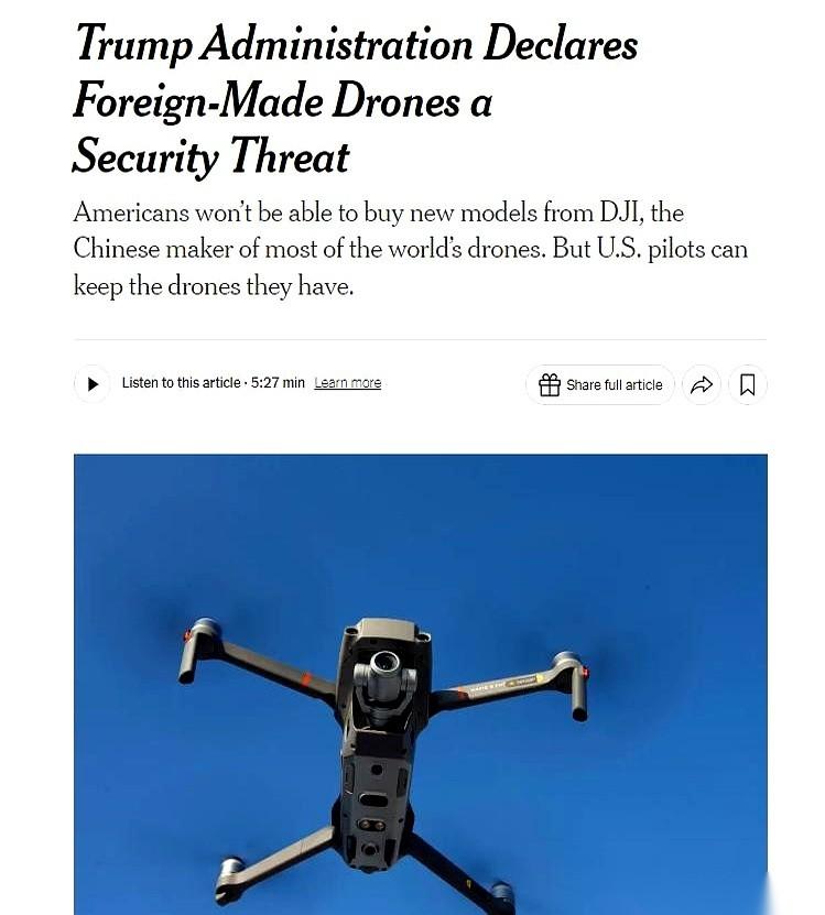 最骚的操作来了。
一个女议员，声嘶力竭地要“为了国家安全”禁掉大疆无人机。猜猜怎