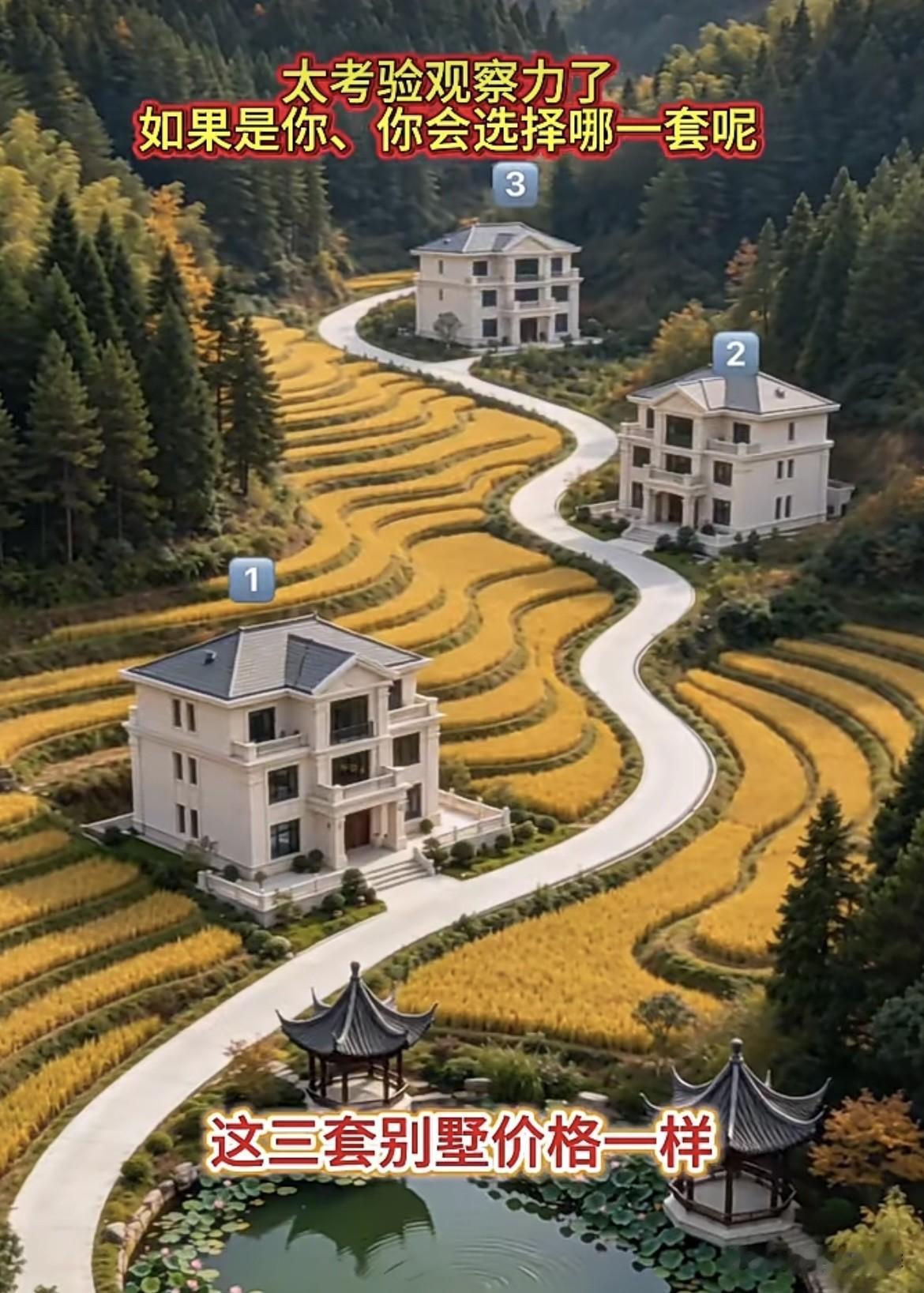 太考验观察力了，
这三套别墅价格一样‼️
你会选择其中哪一套呢⁉️