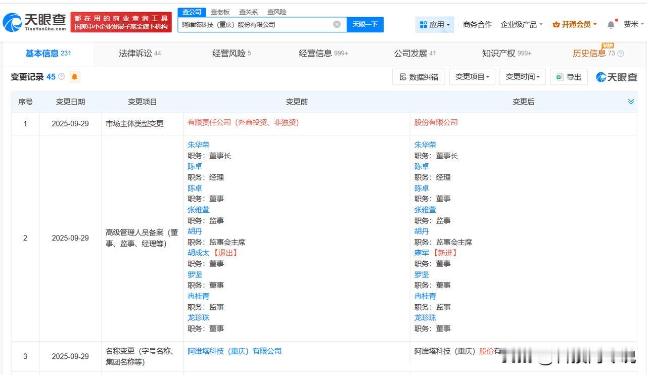【阿维塔变更为股份有限公司 阿维塔完成更名】
天眼查App显示，近日，阿维塔科技
