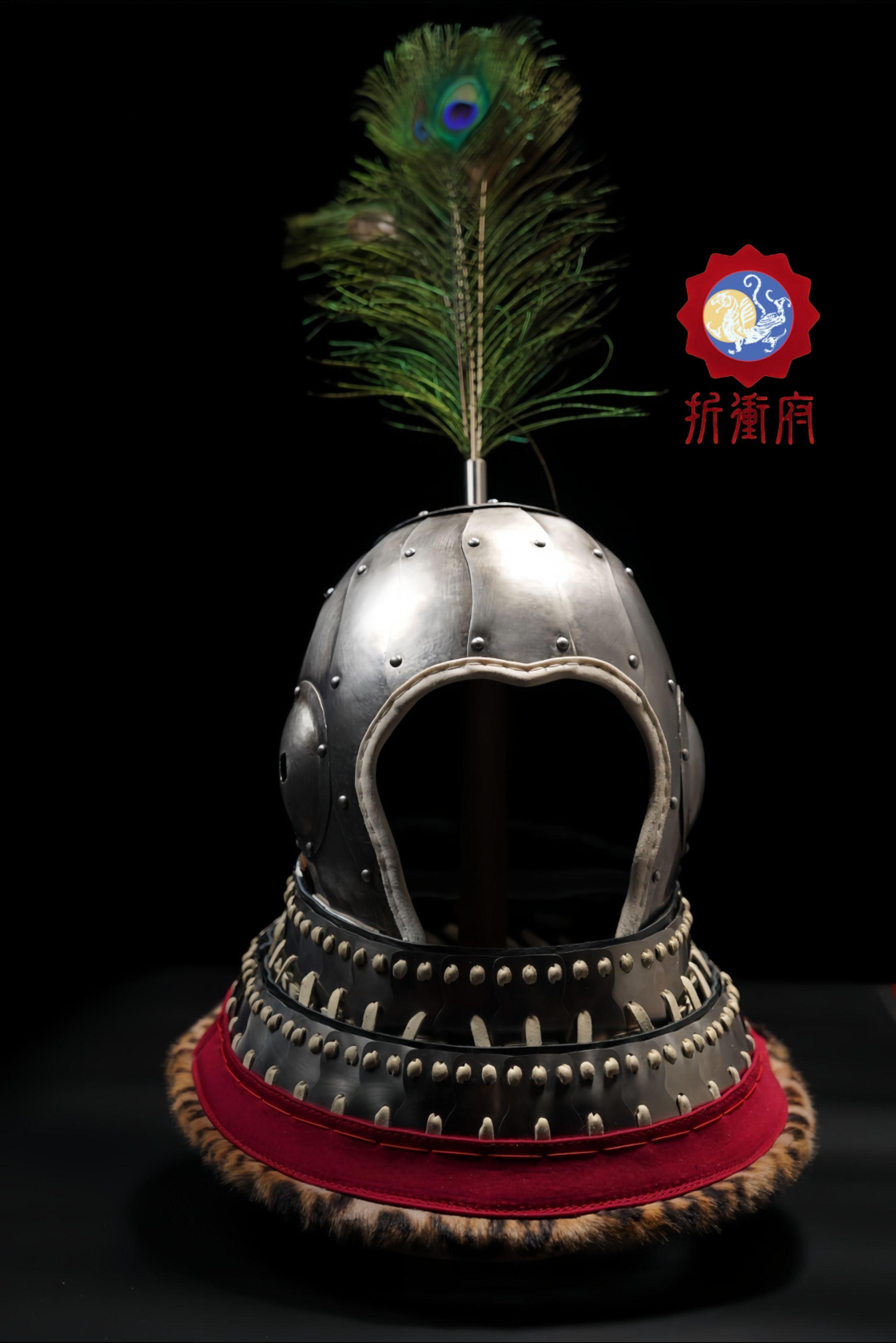 仿唐长乐公主墓壁画武士兜鍪。厚度1mm冷轧板手工制作，全重3.2kg，工期二十天