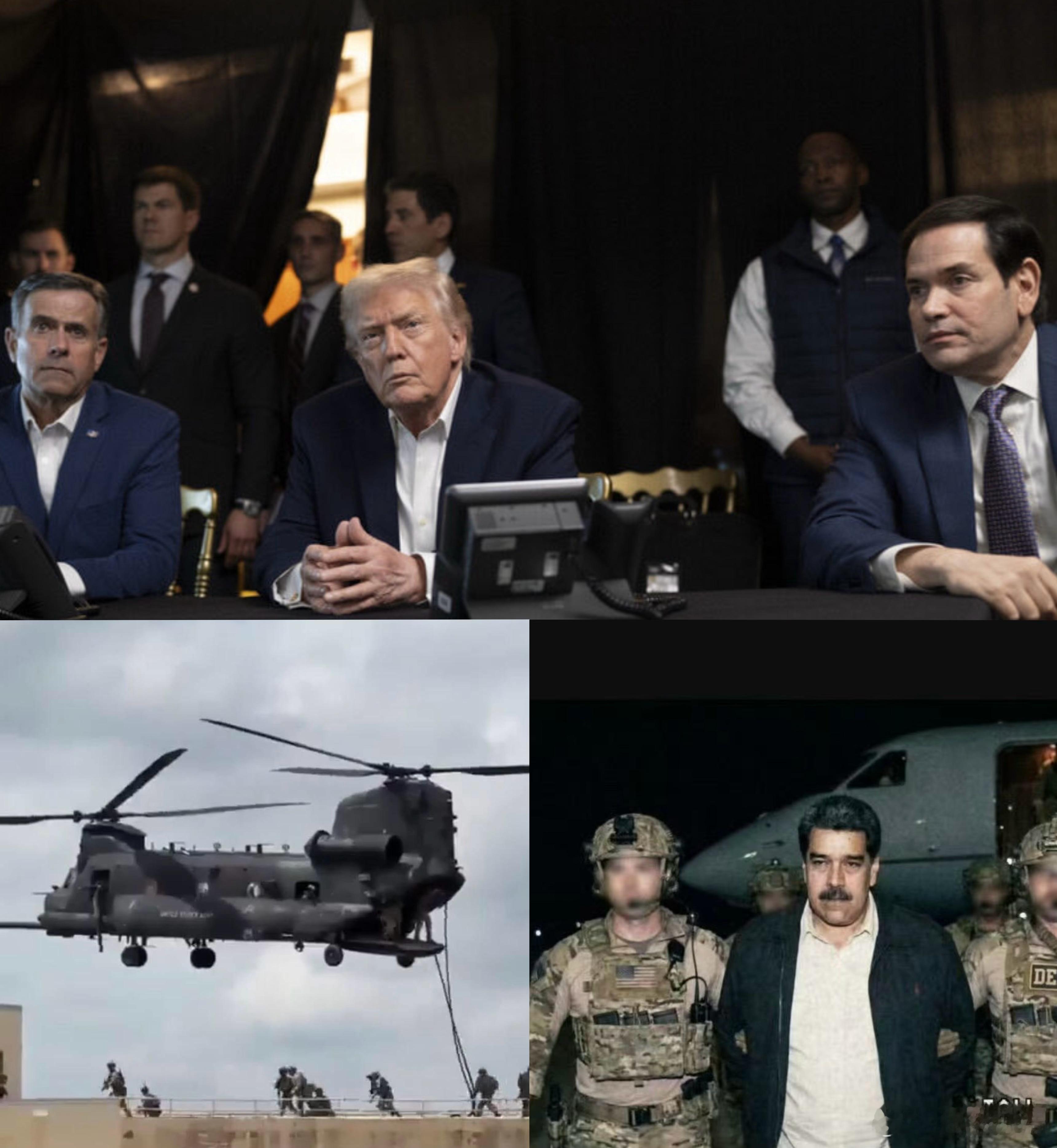 《“迅雷不及掩耳盗铃”》1、美国特种部队捉拿呼呼大睡的马杜罗时，川普却熬夜看现场