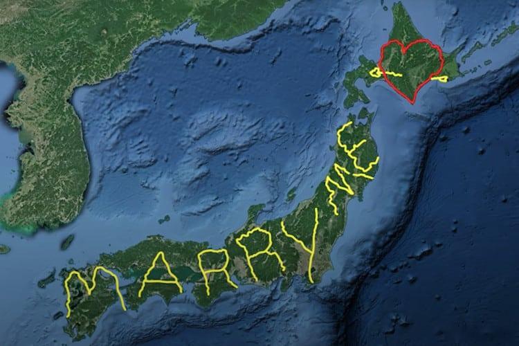日本男子Yasushi Takahashi带着GPS开车沿着事先规划的路线走遍日