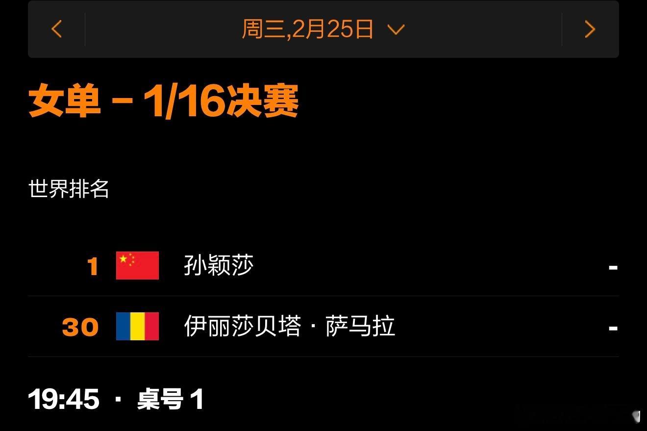 WTT新加坡大满贯丨莎莎大头赛程2月24号赛程19:45 T1 王楚钦🇨🇳V